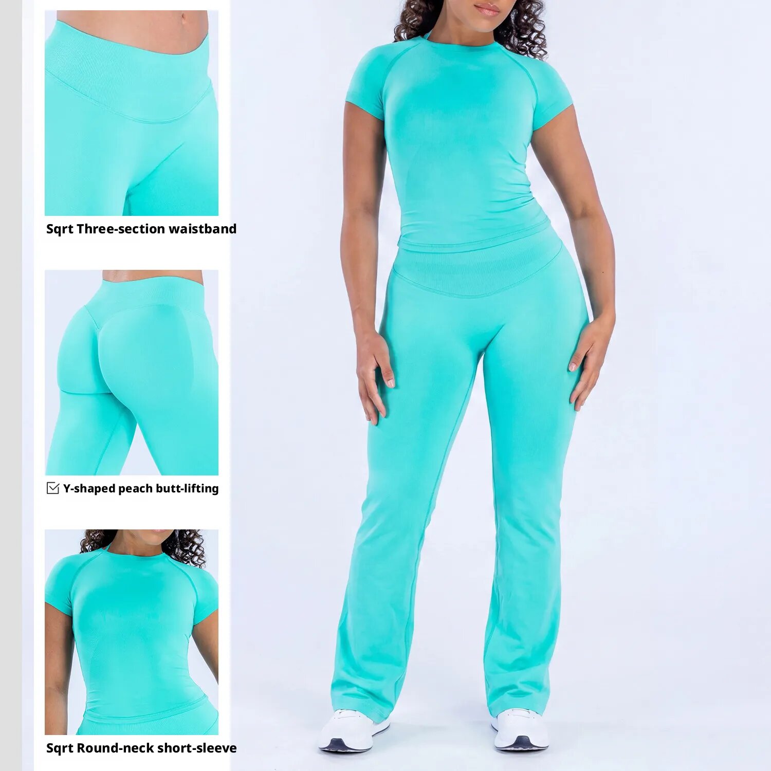 Yoga Fitness Set - เดนี่ฟเวมมิน โยคะ เซ็ต 2 ชิ้นชุดออกกำลังกายชุดกีฬาเสื้อผ้าออกกำลังกายแขนยาวเอวสูงกางเกงขายาวกางเกงขาสั้นกีฬาชุด