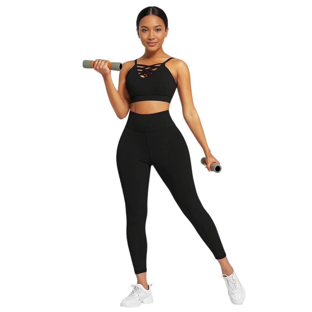 Yoga In Fitness - ชุดโยคะฟิตเนสสำหรับผู้หญิง 3 ชิ้น - ชุดออกกำลังกายแขนยาว เสื้อฮู้ดครอป