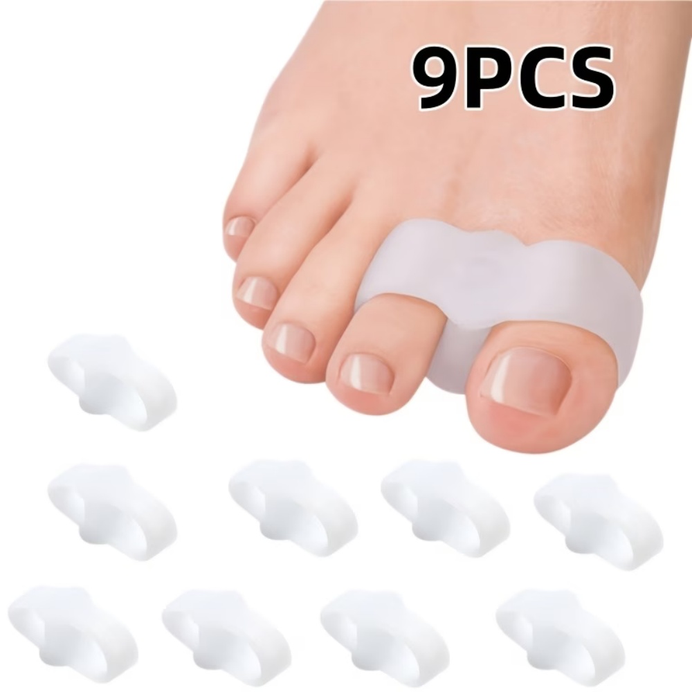 Yoga Toe Separator - ที่แยกนิ้วเท้าซิลิโคนแบบนุ่ม 9 ชิ้น ดีไซน์วงแหวนคู่ เหมาะสำหรับโยคะและการเดินในชีวิตประจำวัน ที่แยกนิ้วเท้าแบบ