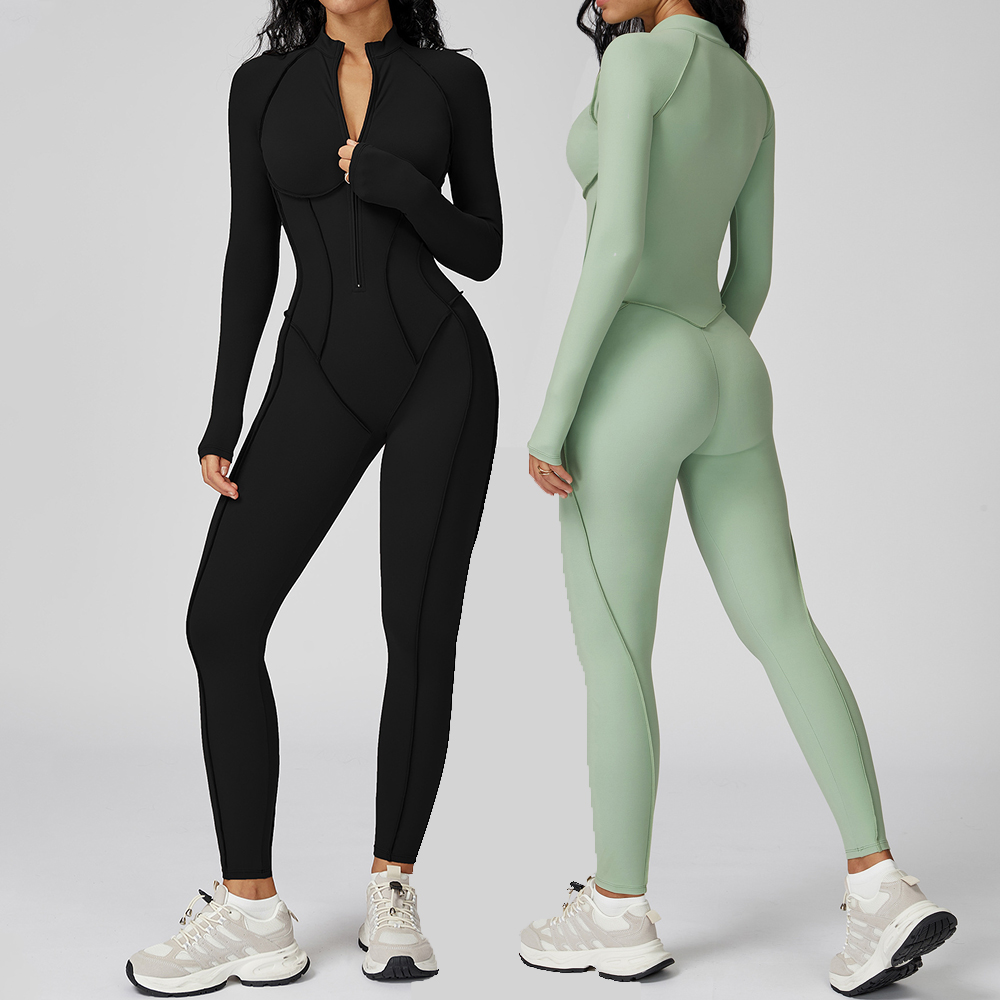 ซิปJumpsuitsแขนยาวโยคะบอดี้สูท - Yoga Fitness Kleidung บทวิจารณ์และราคา
