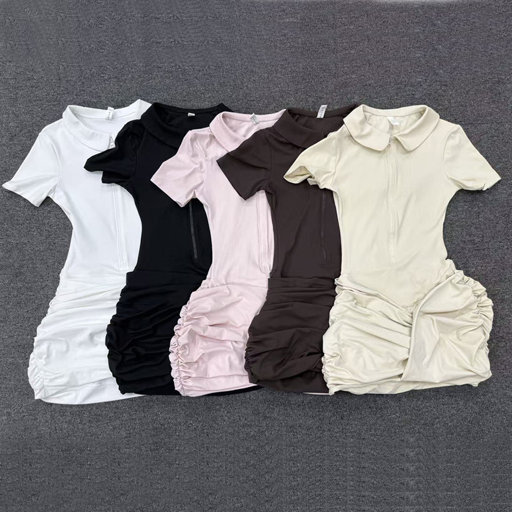 ชุดโยคะแขนสั้นมีซิป ชุดเดรสกีฬ - Yoga Fitness Dress บทวิจารณ์และราคา