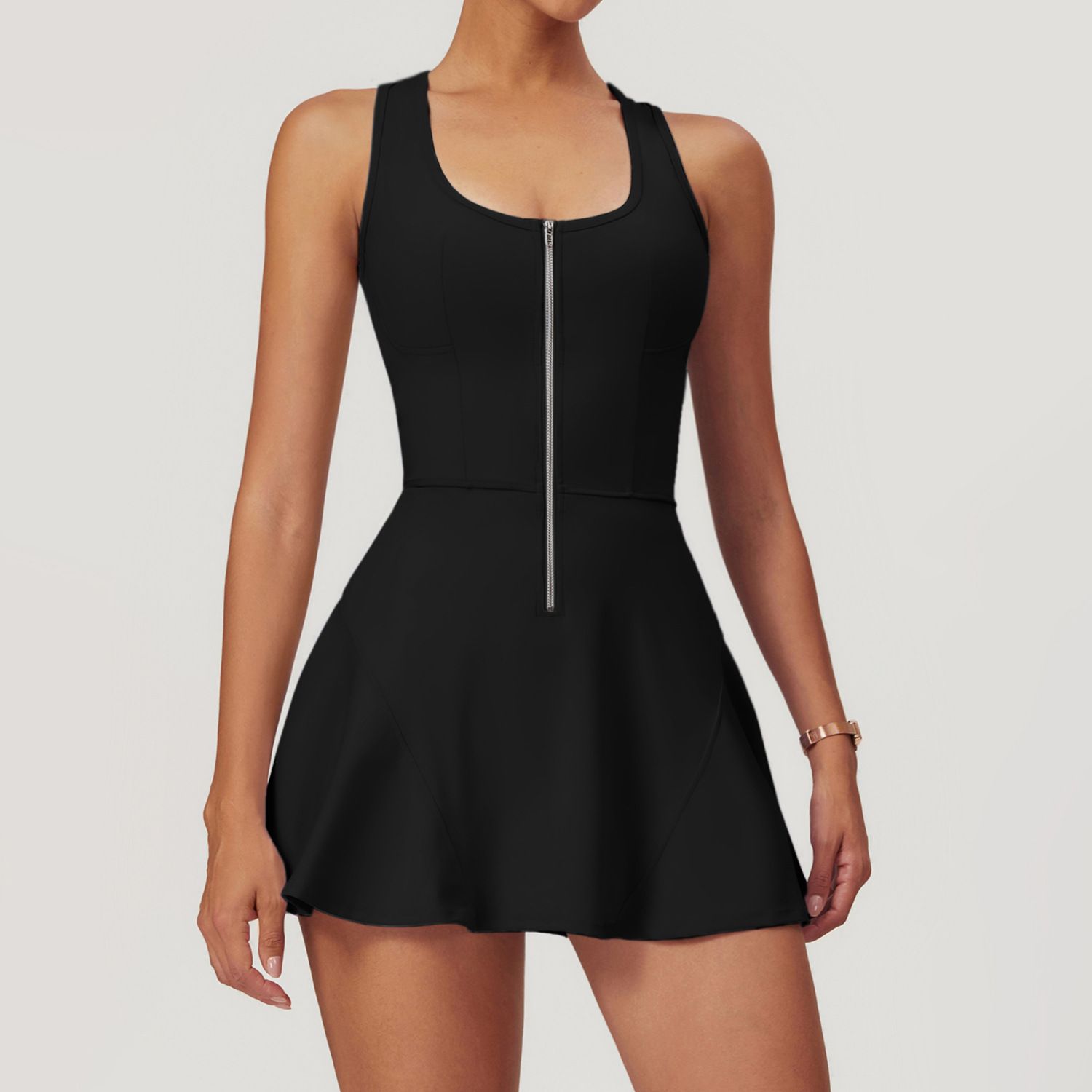 ชุดเทนนิสแบบไร้รอยต่อ ซิปหน้า  - Yoga Fitness Dress บทวิจารณ์และราคา