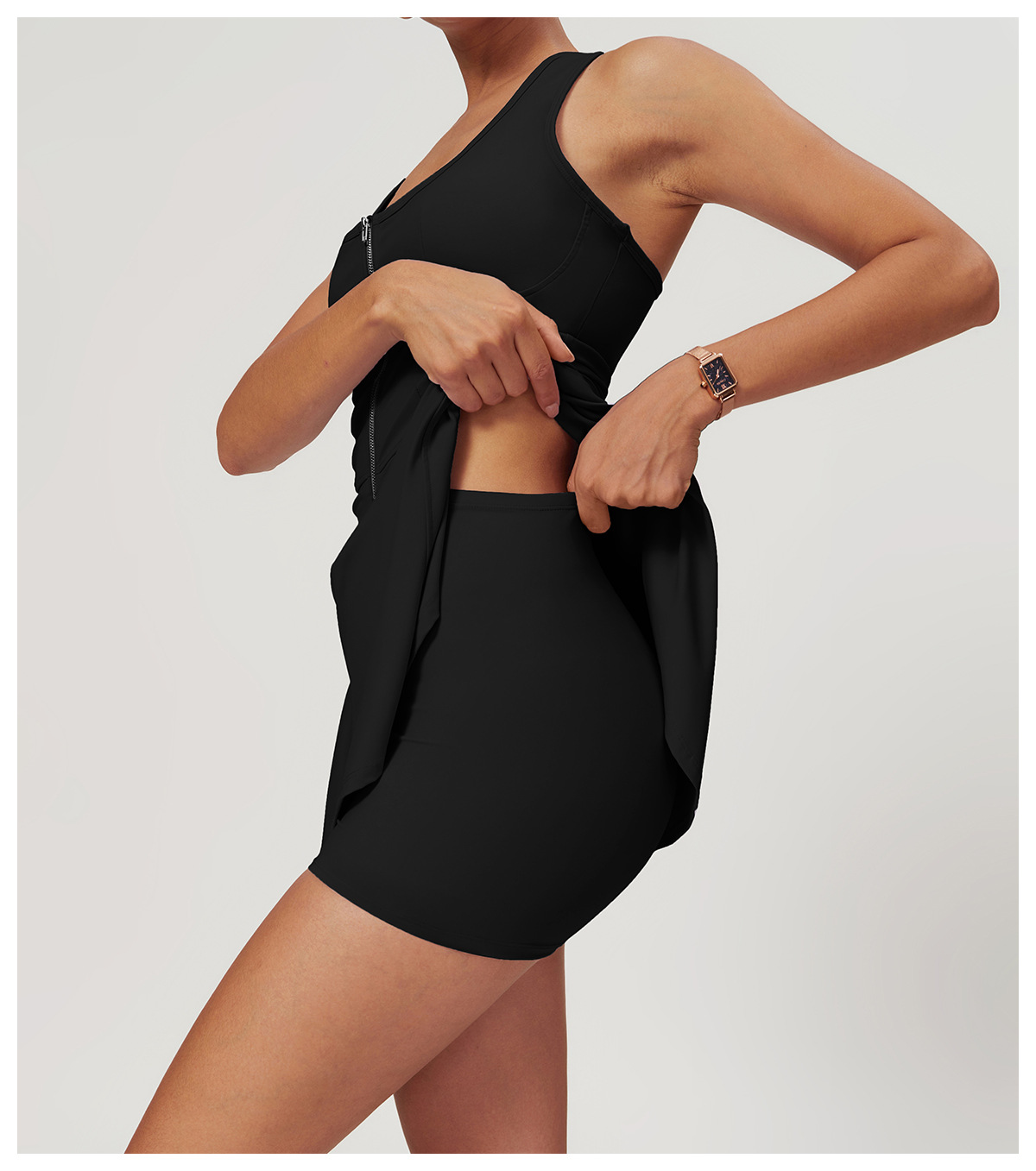 ชุดเทนนิสแบบไร้รอยต่อ ซิปหน้า  - Yoga Fitness Dress บทวิจารณ์และราคา