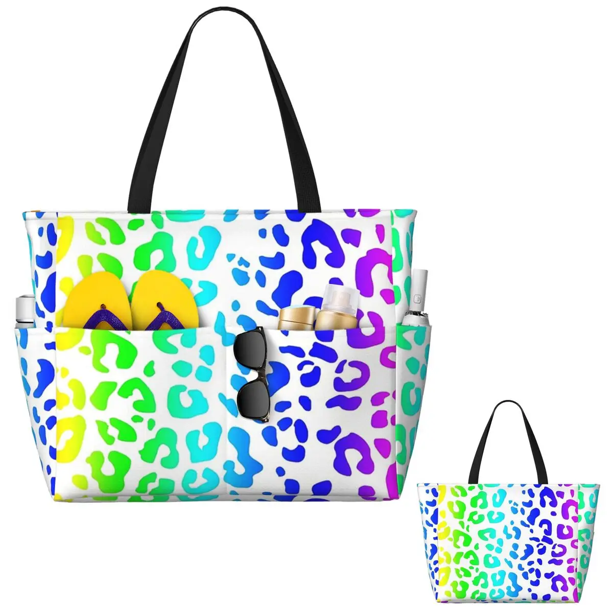 กระเป๋าชายหาดลายเสือดาวสีรุ้งแ - Yoga Fitness Tote บทวิจารณ์และราคา