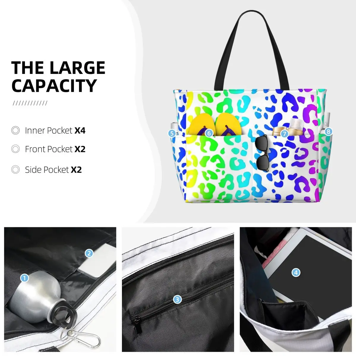 กระเป๋าชายหาดลายเสือดาวสีรุ้งแ - Yoga Fitness Tote บทวิจารณ์และราคา